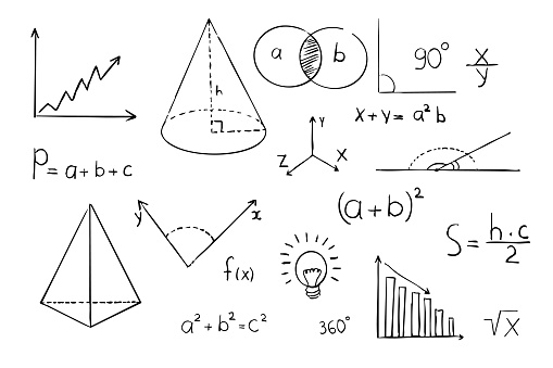 Fee Geometry Graph Math Geometry Graph And Shapes On Blackboard Background Set Science ...