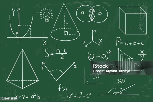 Math Graph Table Geometry Math Geometry Graph And Shapes On Blackboard Background Set Science ...