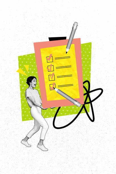 istock Composite trend artwork sketch image photo collage of copyspace young lady candidate hr manager walk carry clipboard answer check choose 2186144083