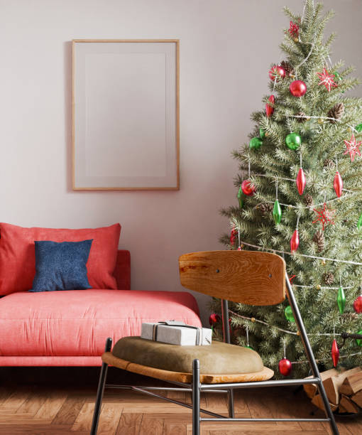 istock Christmas interior frame, living room poster empty in home design new year, one picture element mockup annual holidays, 3d render 2186150176