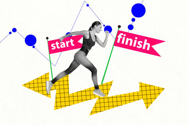 istock Creative collage picture young sportswoman intense exercise runner finish start motivation inspiration drawing background 2186152823