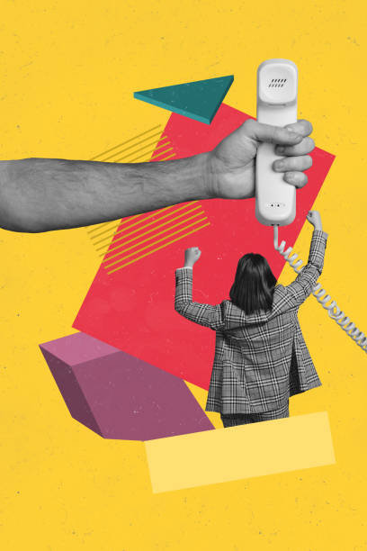 istock Vertical collage young woman protester activist telephone speak listen communication operator ring call answer center drawing background 2186154361
