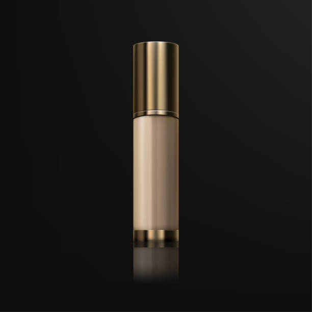istock A 3D realistic foundation cream in elegant gold and beige tube. In a pump bottle, isolated on a black background. Designed for beauty, skincare, and cosmetic product advertising. Not AI. 2186154502