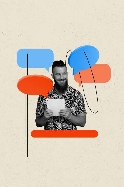 istock Vertical photo collage of happy man hold ereader message notification bubble correspondence social media isolated on painted background 2186156026