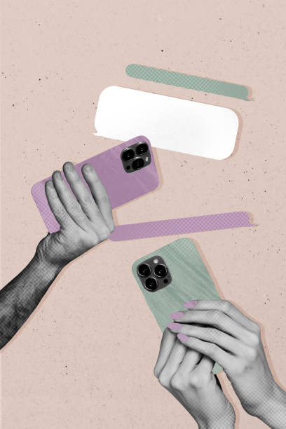 istock Creative trend artwork design 3D collage sketch of anonymous hands hold smartphone camera shooting speech cloud chatting app manicure 2186160203