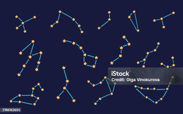 Constellation Object Night Sky Constellations With Star Patterns On Dark Blue Background ...