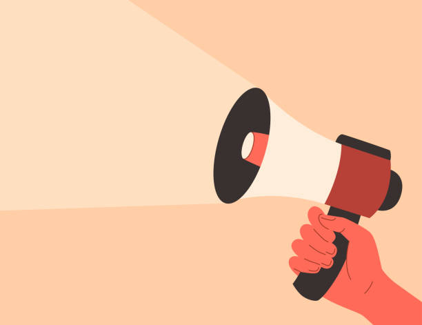 ilustrații de stoc cu ilustrație vectorială a unei mâini care ține un difuzor. ilustrație pentru ziua drepturilor omului din 10 decembrie, pledând pentru eliberarea de opresiune și discriminare rasială. demonstrații sau mitinguri. - propagandă