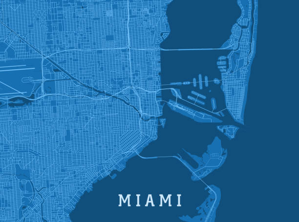 ilustrações de stock, clip art, desenhos animados e ícones de miami fl city vector road map blue horizontal - miami