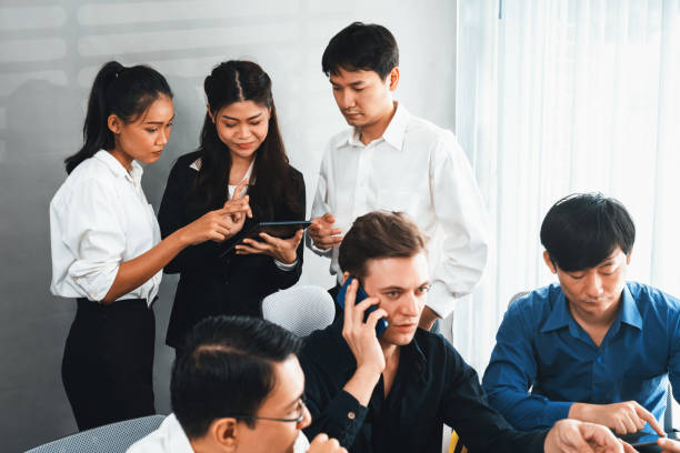 istock Group of diverse office worker employee working together. Prudent 2186172660