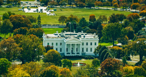 The White House in Fall - Aerial Shot