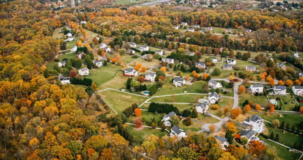 Helicopter Shot of Washington, D.C. Suburbs in Fall