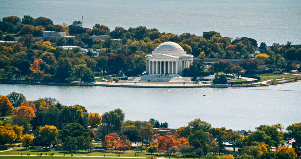 istock Jefferson Memorial and Tidal Basin in Fall - Aerial 2186186632