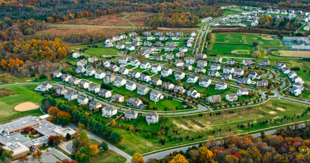 Suburban Development in Montgomery County, Maryland in Fall - Aerial