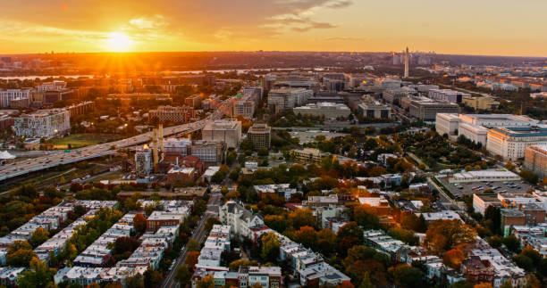 istock Helicopter Shot of Washington, D.C. Looking Towards the Setting Sun 2186186855
