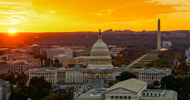 istock Sun Setting Behind Washington, D.C. Landmarks - Aerial 2186186896