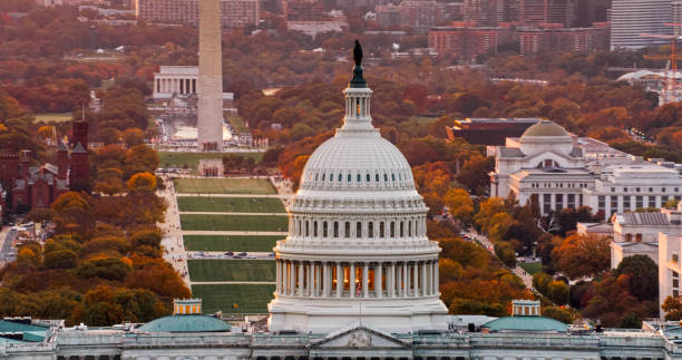 istock U.S. Capitol Dome and Washington Monument at Sunset - Aerial 2186186967