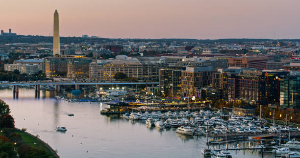 istock Peach Evening Sky Behind Washington Monument and Southwest Waterfront - Aerial 2186187147