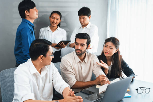 istock Group of diverse office worker employee working together. Prudent 2186188442