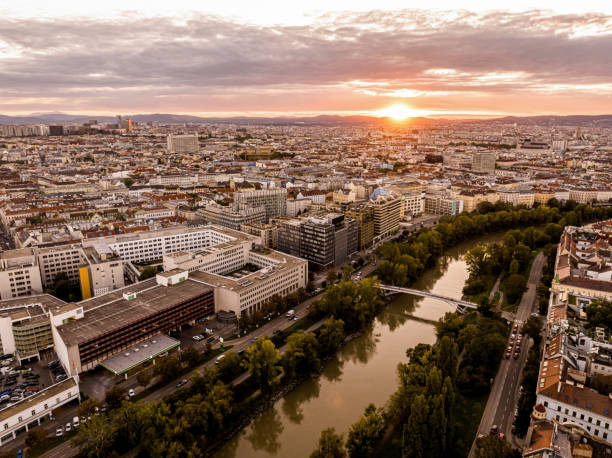 istock Aerial view of Vienna during sunset. 2186189013