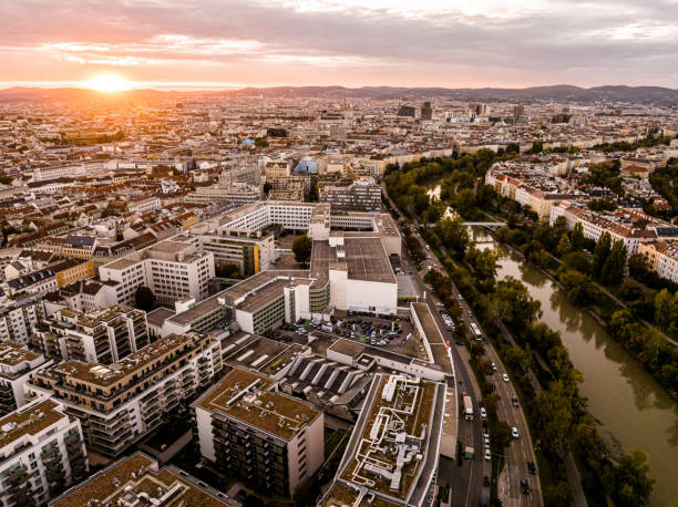 istock Aerial view of Vienna during sunset. 2186189076