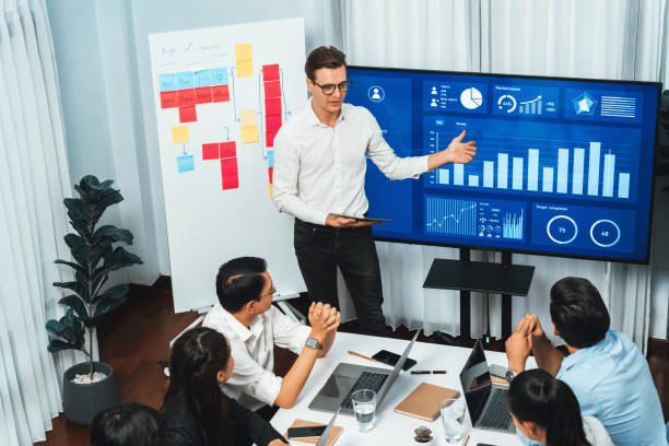 istock Presentation in office or meeting room with analyst team. Prudent 2186196296