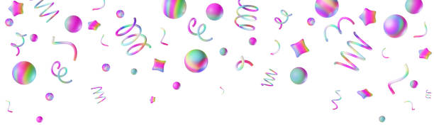 istock Rainbow confetti falling down, isolated on white background. Perfect for party, celebration or festive-themed projects. Vibrant, playful header, panoramic element. Birthday, event for kids. 3D render. 2186198641