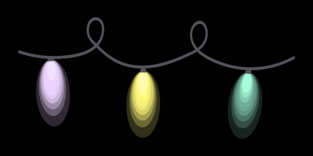 istock Christmas garland on a dark background. Realistic glow in yellow, green and lilac. Vector illustration isolated on black background. For holiday design 2186213164