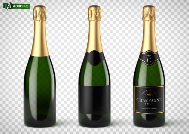 Vector realistic champagne bottles Vector realistic illustration of champagne bottles on a transparent background. Champagne stock illustrations