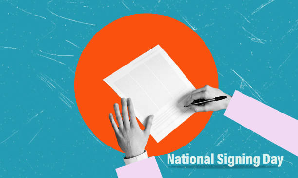 istock Modern art art collage featuring a hand with a pen, moving document. 2186238368