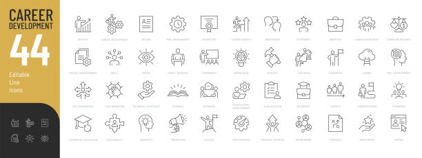 stockillustraties, clipart, cartoons en iconen met career development line editable icons set. - attaché