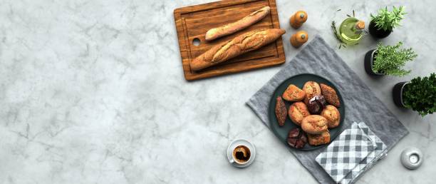 istock Breakfast Delights on Marble Tabletop. 3D illustration. 2186242261