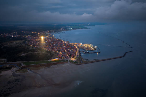 istock Terschelling town and light beacon Brandaris lighthouse night aerial 2186242589