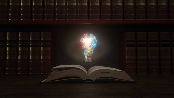 istock Open Book Glowing Light Bulb Bookshelf - 3D illustration 2186243077
