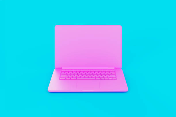 istock Pink Laptop On Blue Background 2186245170