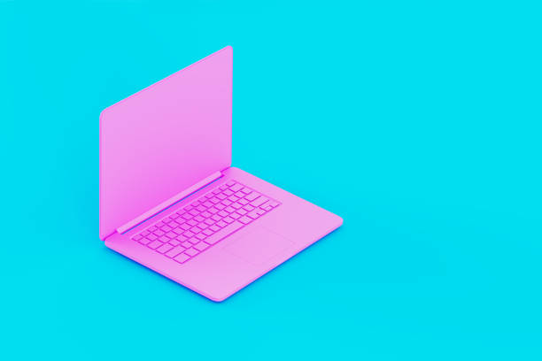 istock Pink Laptop On Blue Background 2186245327