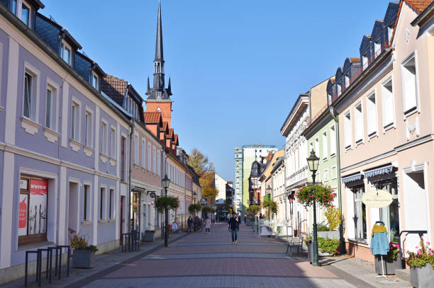 Schwedt, Germany - October 25th 2024: Historic architectures in the historic center of the Eastern German town of Schwedt