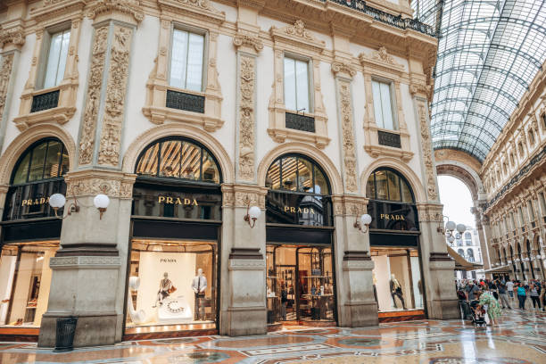 Milan, Italy - August 20, 2024: Prada storefront in Galleria Vittorio Emanuele II in Milan