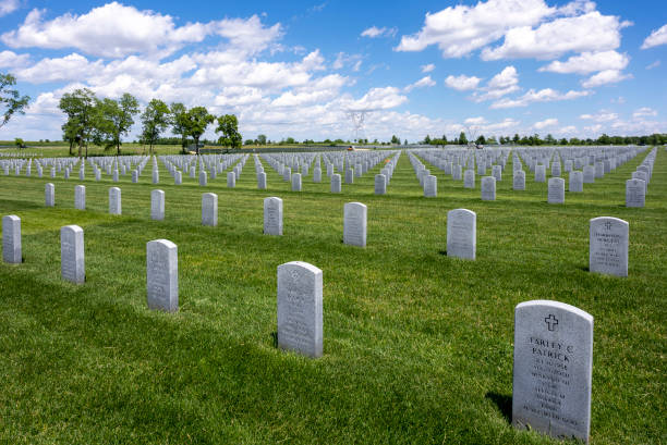 Impressive military cemetery where the graves of soldiers stretch as far as the eye can seeChicago - Illinois