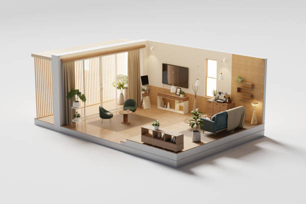 istock Perspective view living room muji style open inside interior architecture 3d rendering 2186284473