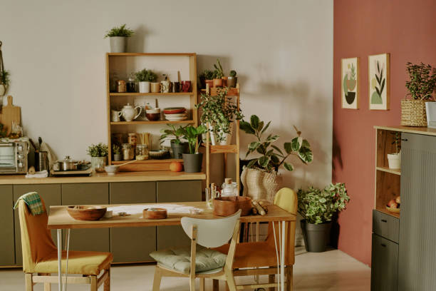 istock Well-Organized Modern Kitchen Featuring Wooden Shelves 2186289143