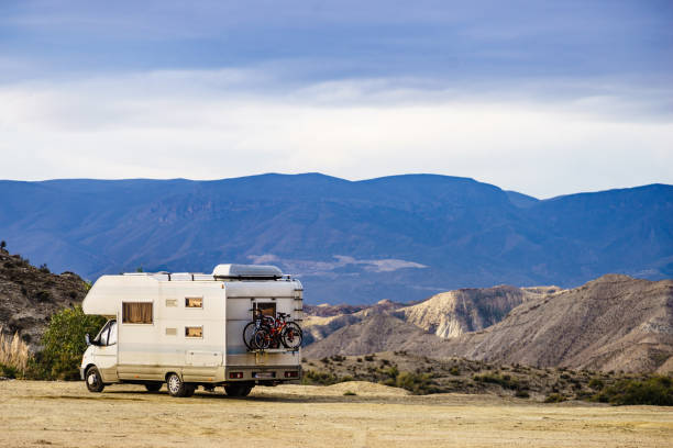 istock Camper vehiclein Tabernas desert, Spain 2186290647