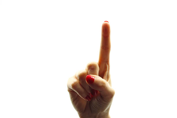 Man`s hand gesture, counting number One , isolated on white background - part of set