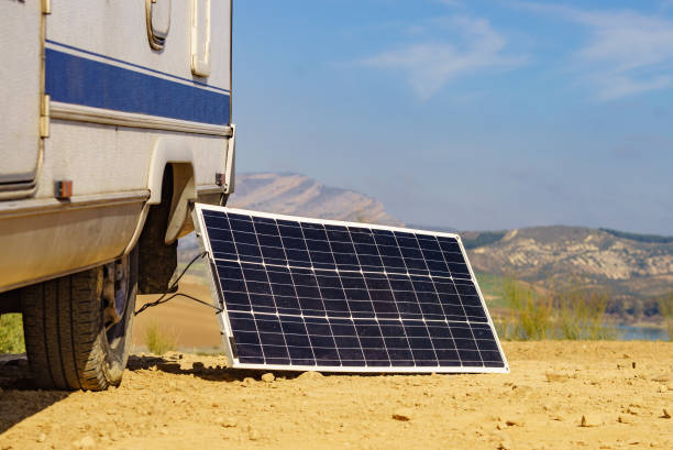 istock Solar photovoltaic panel at caravan 2186301364