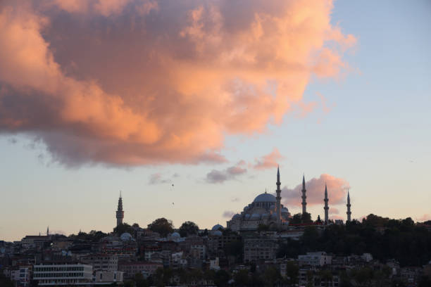 Evening time Istanbul Suleymaniye Mosque and clouds