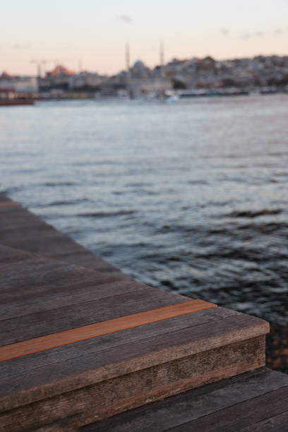 Blank or empty rustic wooden platform with Istanbul view