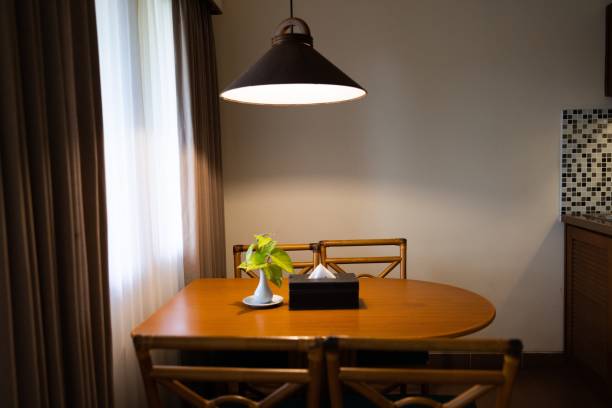 Table Top with Blur of modern Living Room Interior. 3D Render