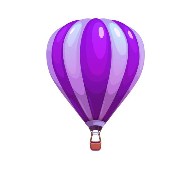istock Cartoon lavender hot air balloon with a basket 2186331585