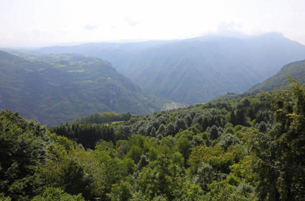 istock Mountain landscape with valleys and lush forests in summer without people 2186332157