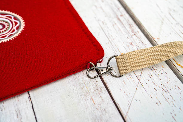 istock Handmade craft fabric bag on wooden background. 2186332642