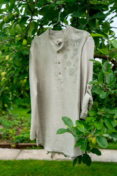 istock Linen shirt with national handmade embroidery. 2186332717